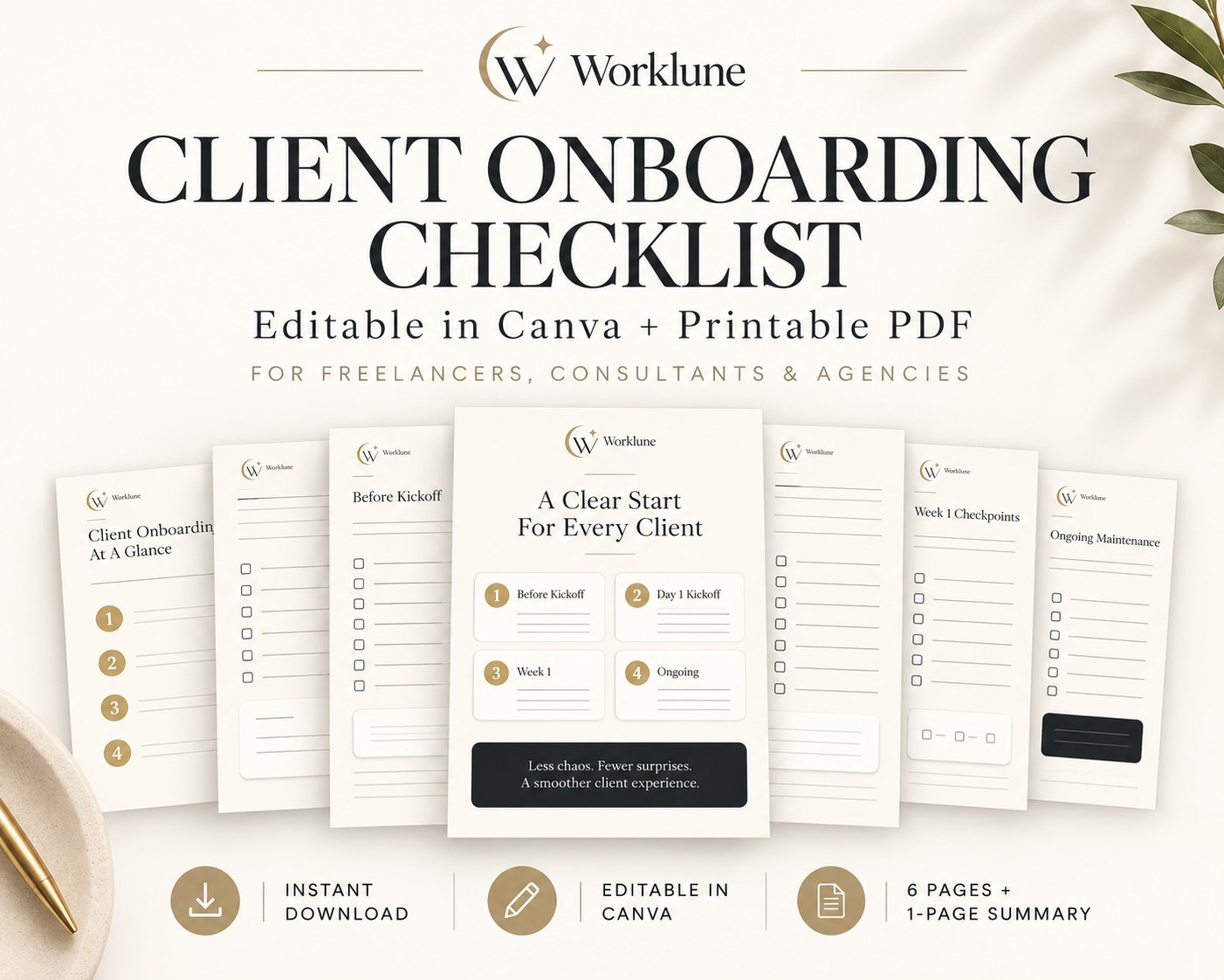 Worklune Client Onboarding Checklist pages