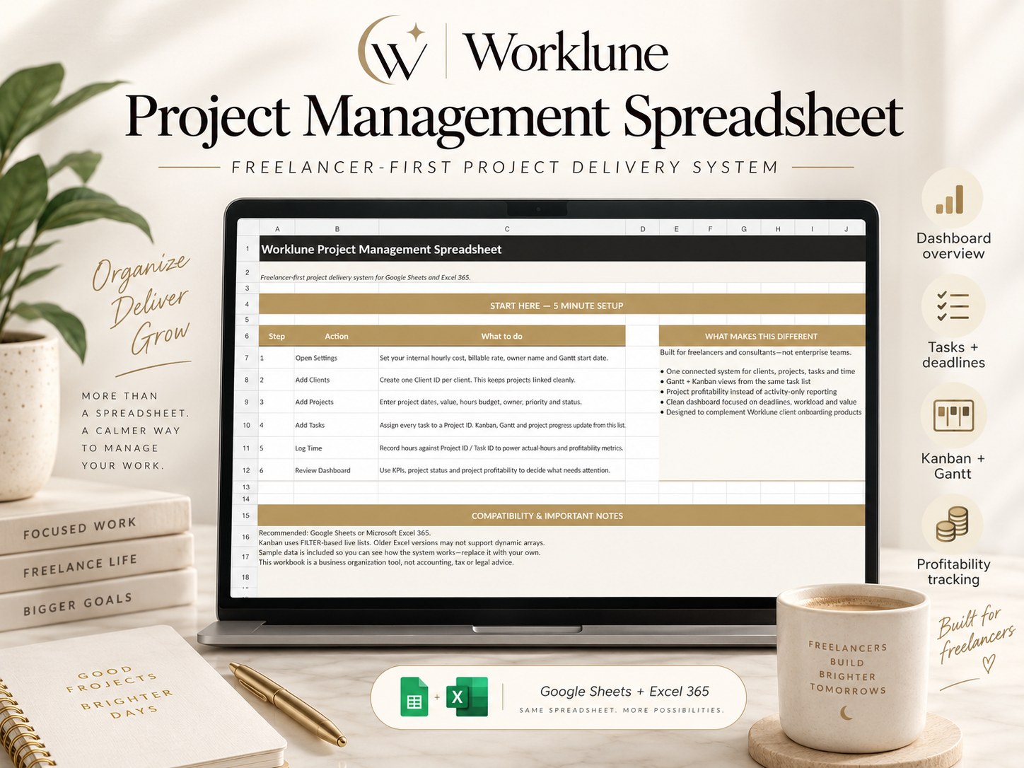 Worklune Project Management Spreadsheet product overview